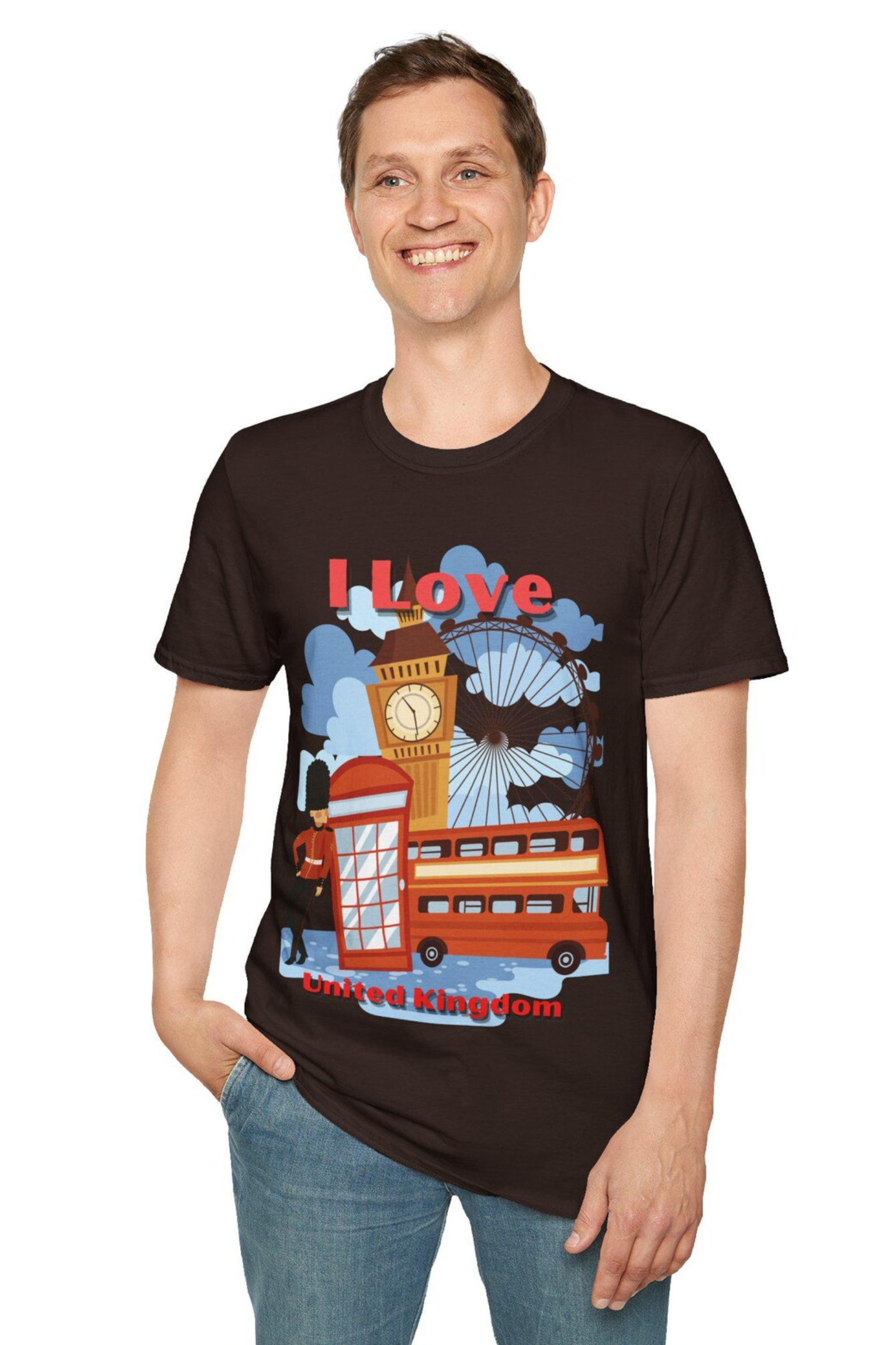 I Love United Kingdom Unisex Softstyle T-Shirt | Travel Tee, Gift for Tourists, London Souvenir, Men’s & Women’s Apparel, Vacation Shirt