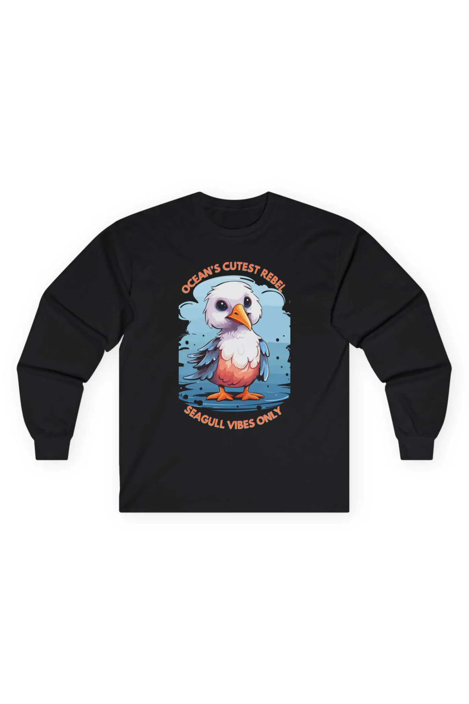 Seagull Vibes Long Sleeve Tee, Ocean’s Cutest Rebel Graphic Shirt, Unisex Cotton Top, Sea Bird Lover Gift, Seaside Nautical Clothing