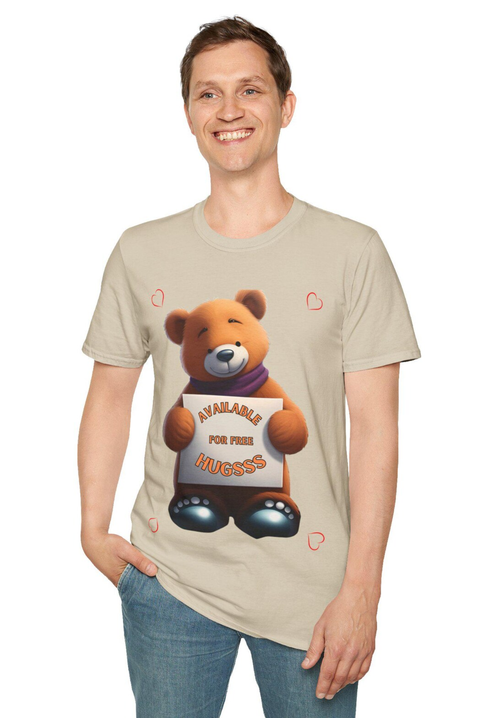 Cute Bear T-Shirt, Free Hugs Tee, Softstyle Unisex Shirt, Animal Lover Gift, Graphic Tee