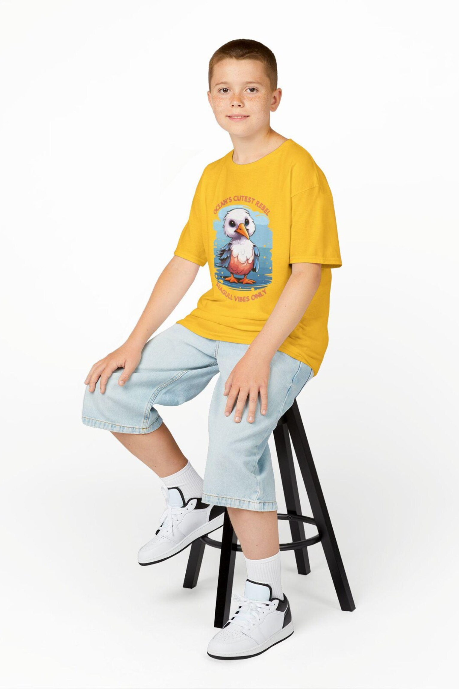Ocean's Cutest Rebel Kids Tee, Seagull Vibes Only Shirt, Summer Kids T-Shirt, Beachwear for Kids, Cute Graphic Tee - Image 2