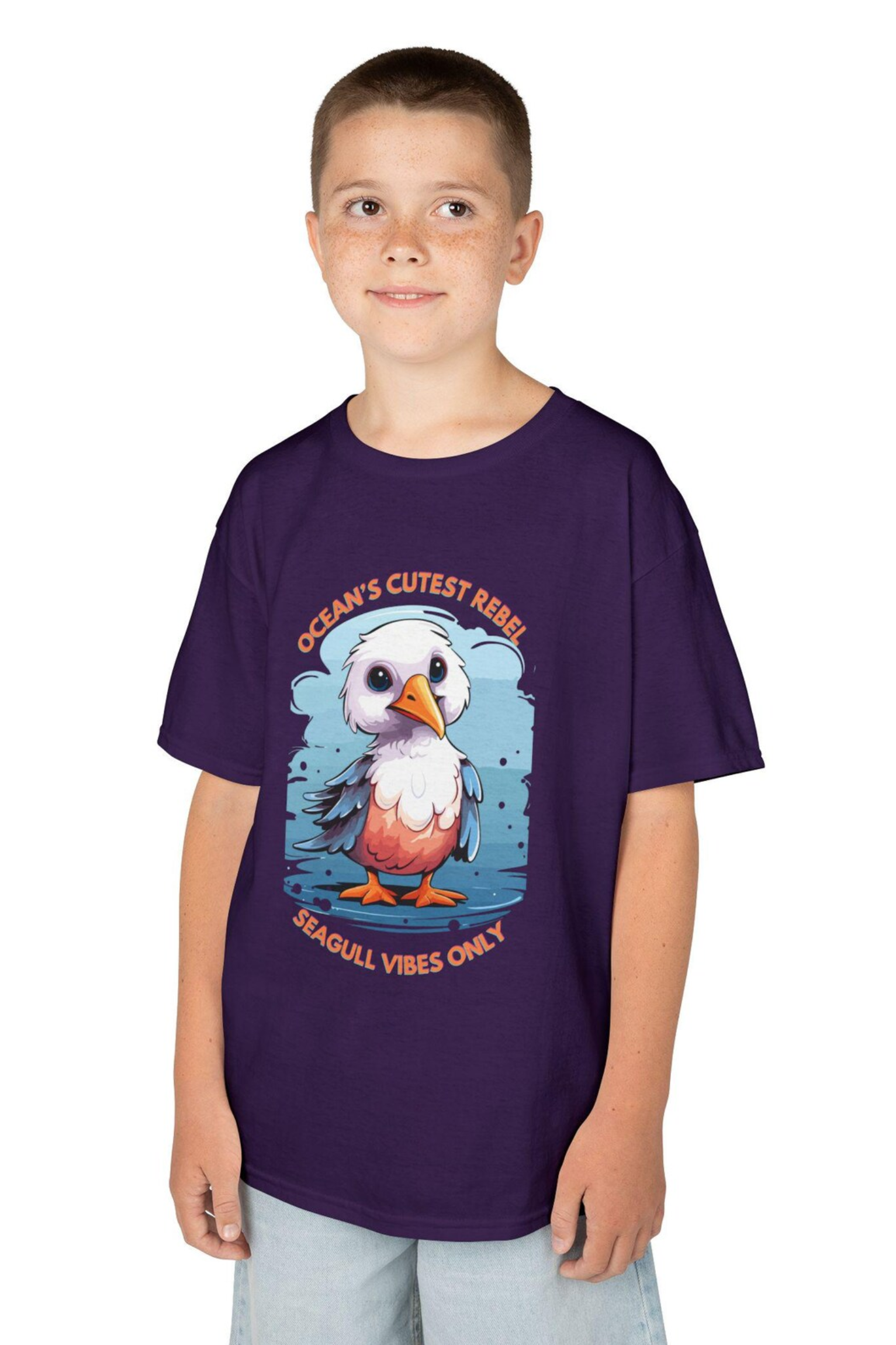 Ocean’s Cutest Rebel Kids Tee, Seagull Vibes Only Shirt, Summer Kids T-Shirt, Beachwear for Kids, Cute Graphic Tee